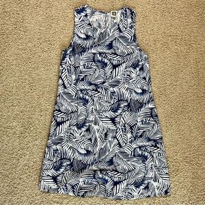 ANNE KLEIN Linen Blend Sleeveless A Line Dress Palm Print Blue White Size 6
